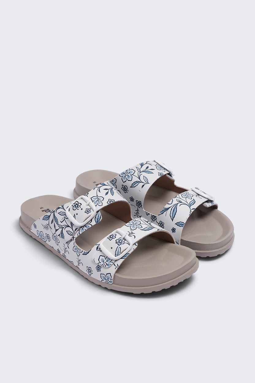 Womens Off White Floral Print Double Buckle Sandal - Image 6