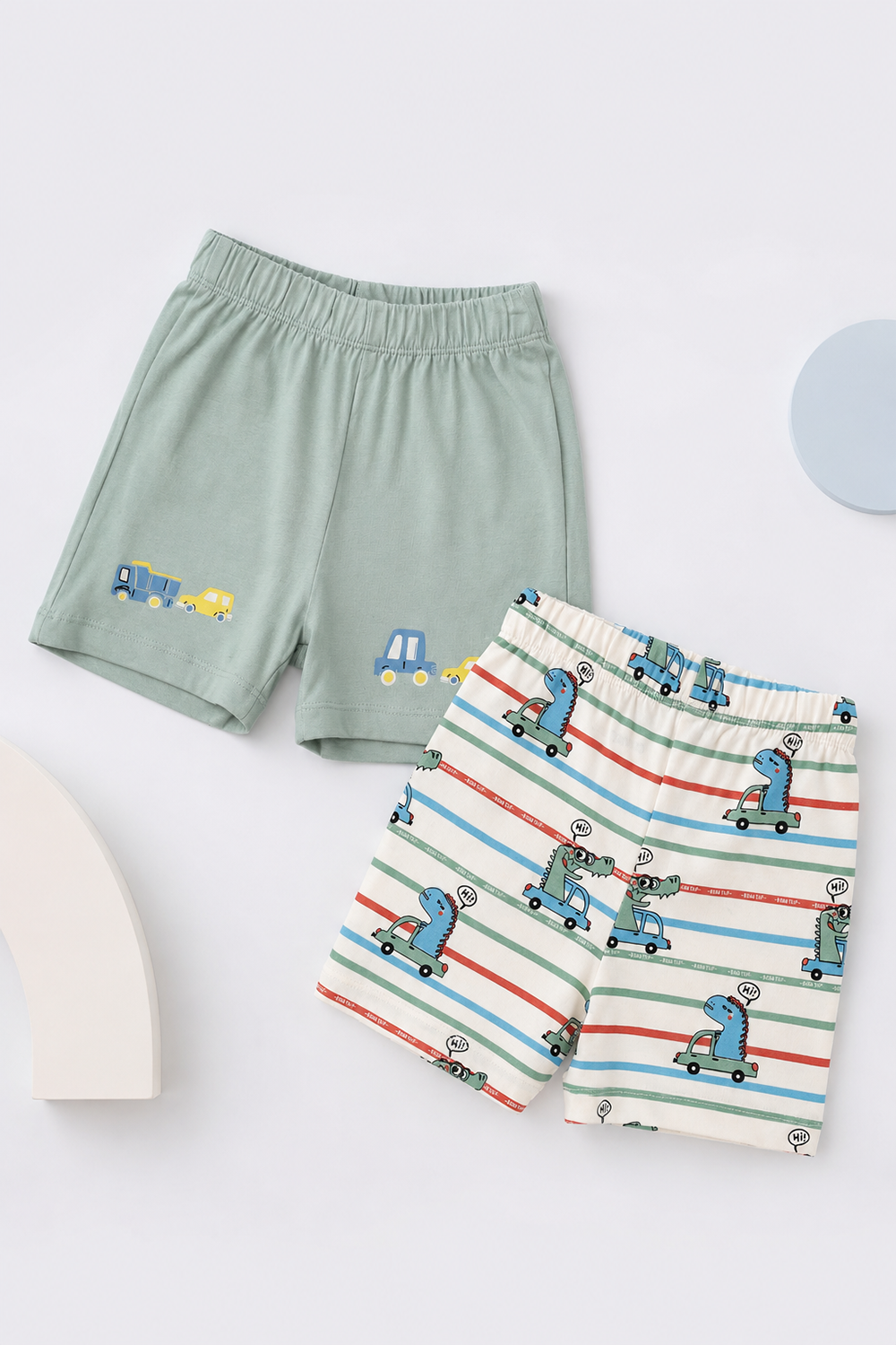 Infant Boys Regular Fit Green Dino Graphic Shorts - Pack of 2 - Image 1