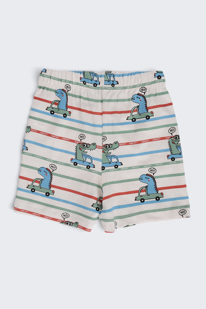 Infant Boys Regular Fit Green Dino Graphic Shorts - Pack of 2 - Image 4