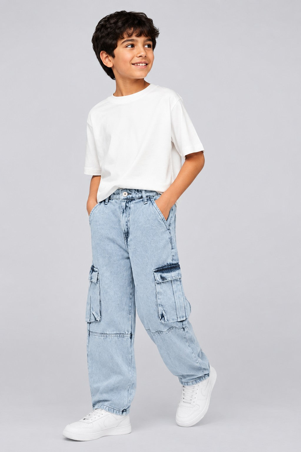 Tweens Boys Light Blue Cargo Jeans - Image 1
