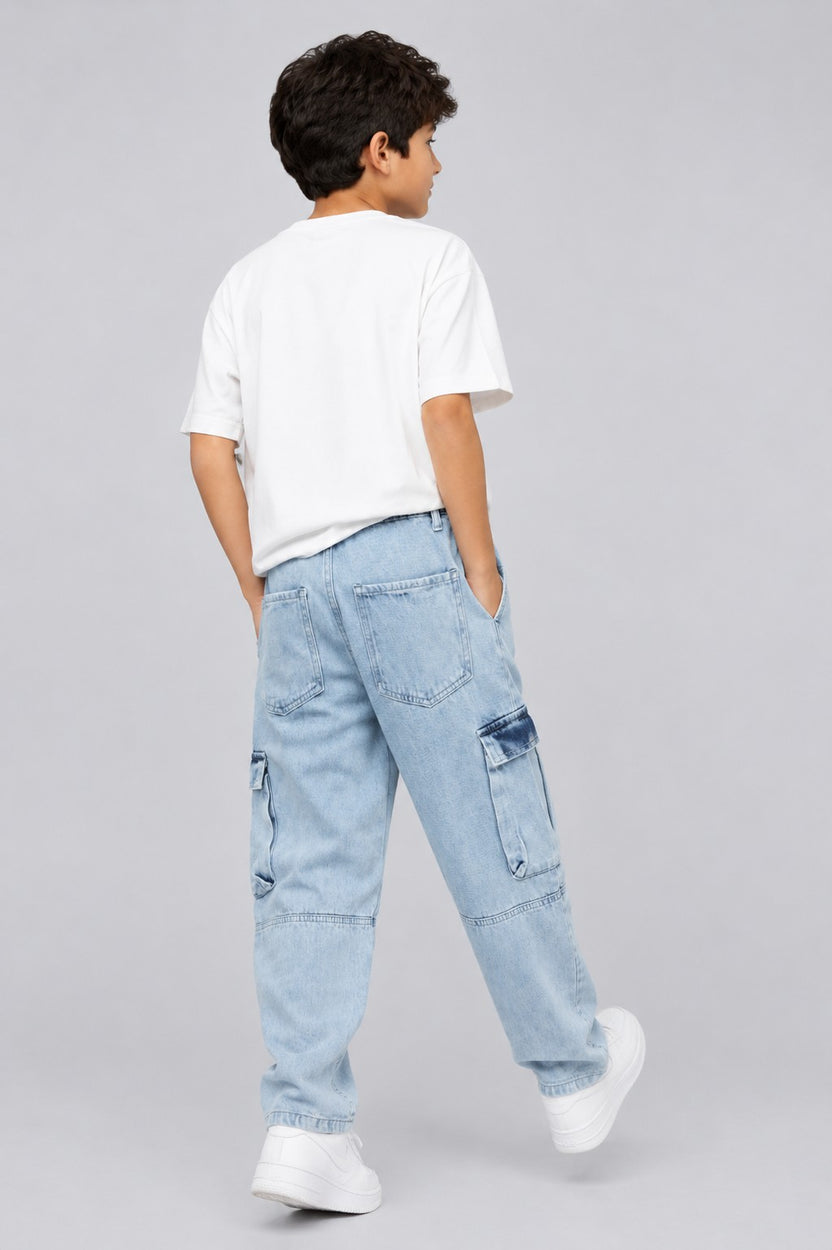 Tweens Boys Light Blue Cargo Jeans - Image 4