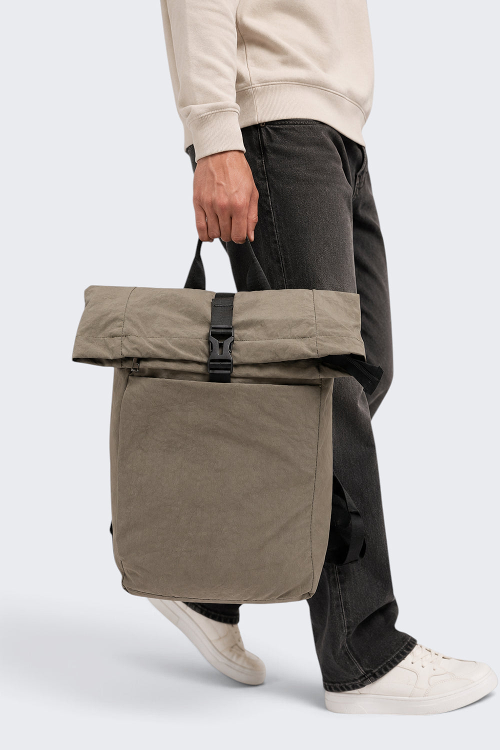 Women Olive Roll Top Casual Backpack - Image 1