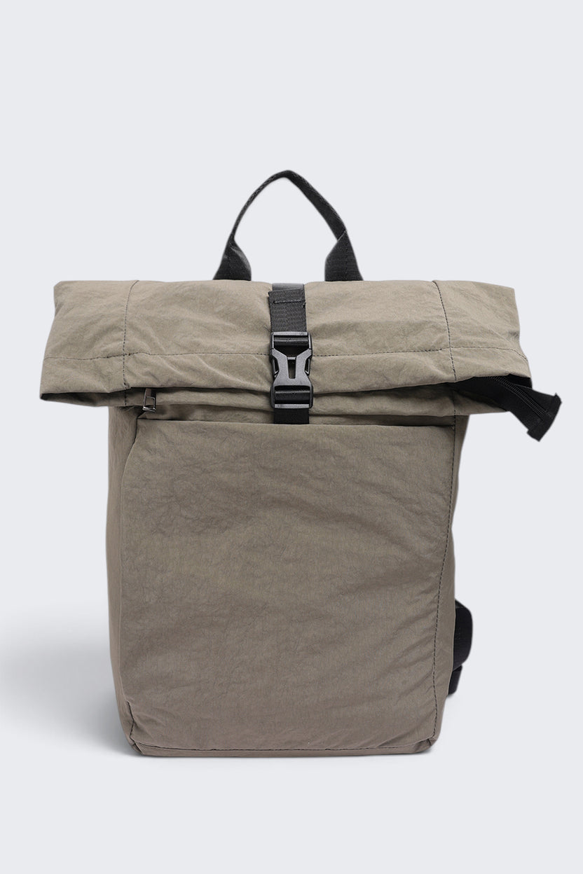 Women Olive Roll Top Casual Backpack - Image 2