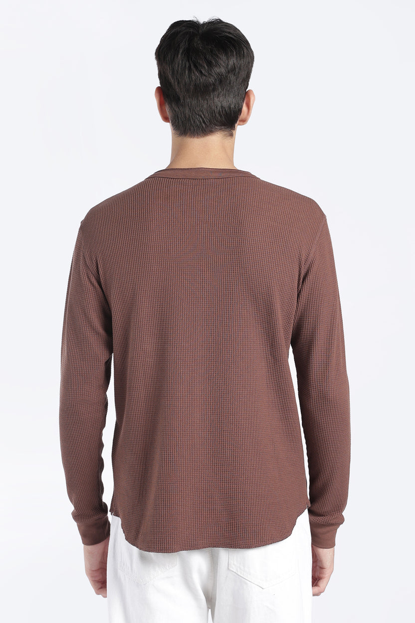 Mens Regular Fit Brown Rib Henley Sweatshirt - Image 5