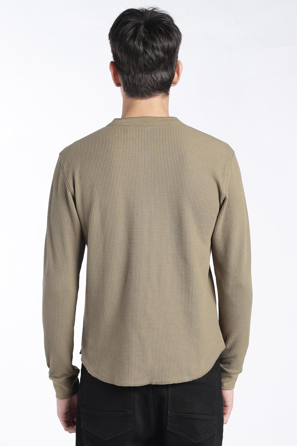 Mens Regular Fit Olive Rib Henley Sweatshirt - Image 5