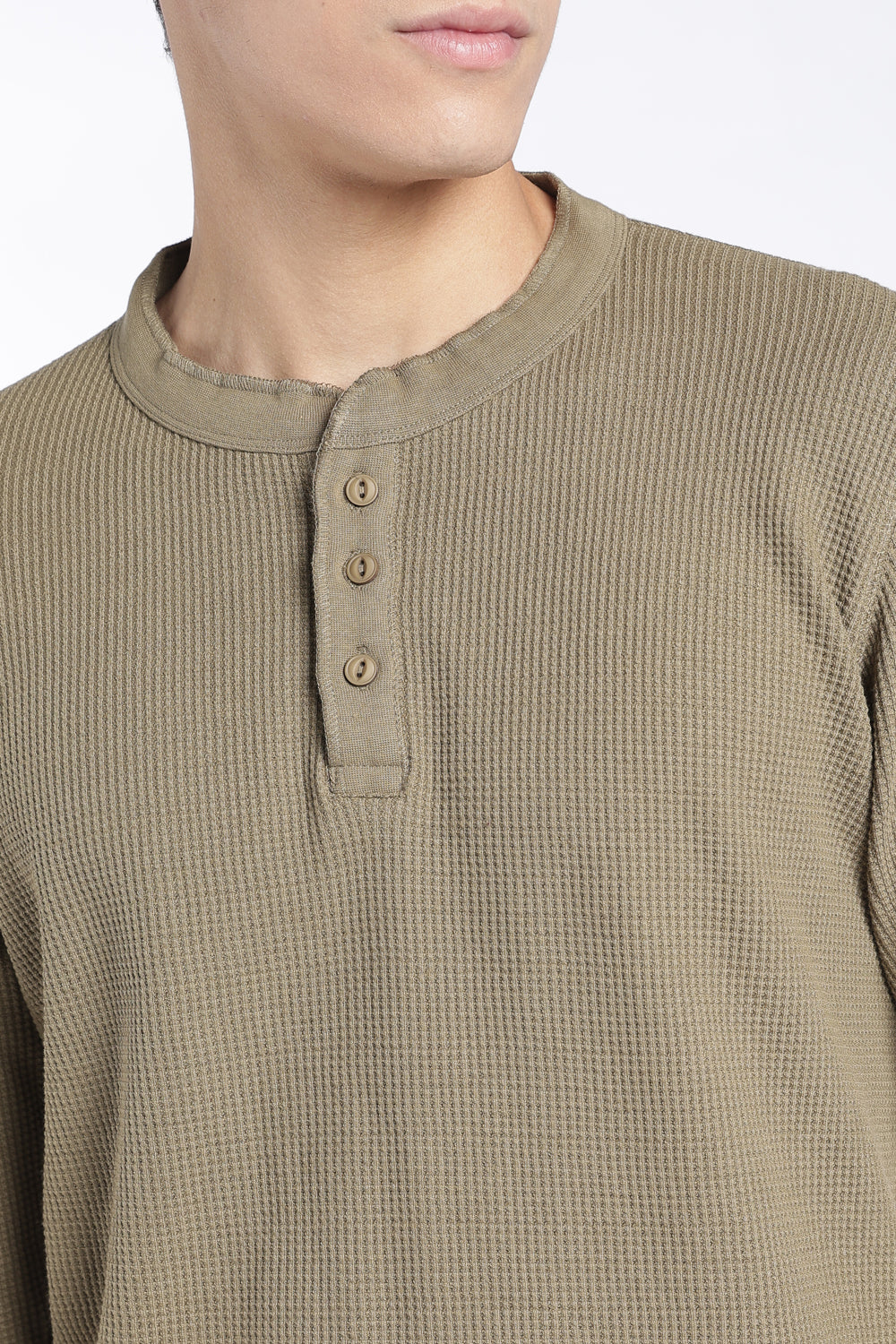 Mens Regular Fit Olive Rib Henley Sweatshirt - Image 7