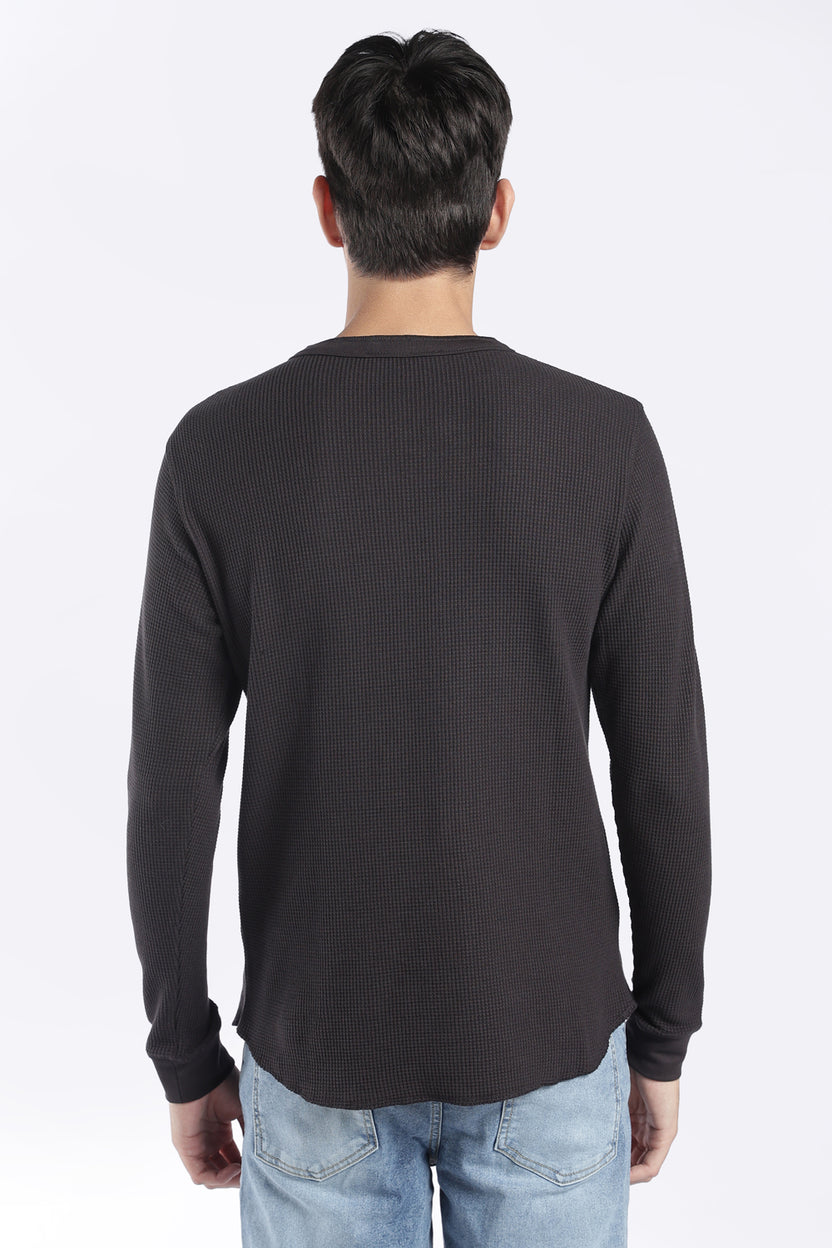 Mens Regular Fit Charcoal Rib Henley Sweatshirt - Image 5