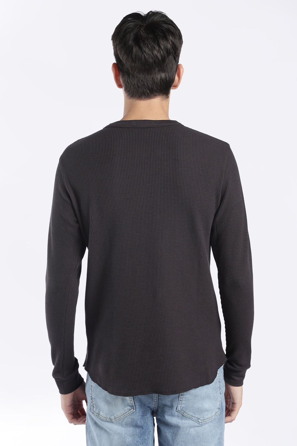 Mens Regular Fit Charcoal Rib Henley Sweatshirt - Image 5
