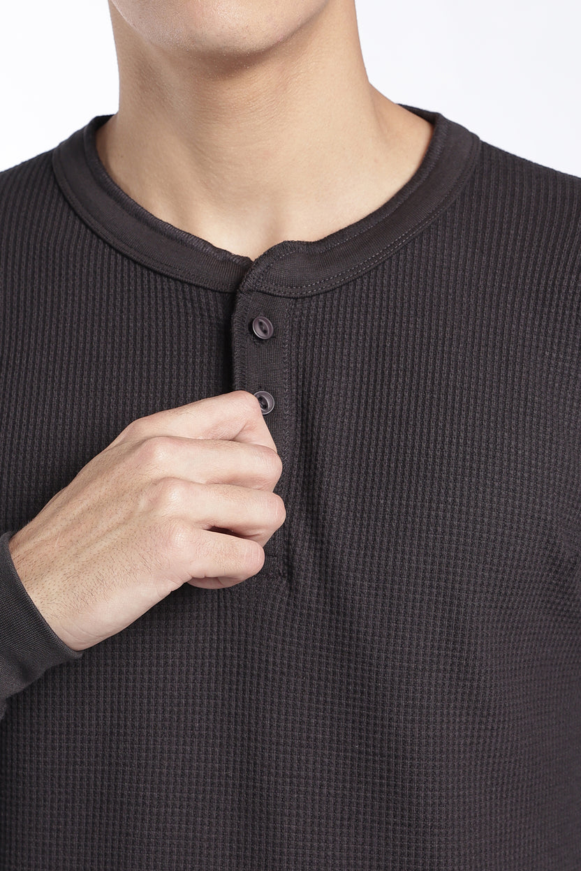 Mens Regular Fit Charcoal Rib Henley Sweatshirt - Image 7