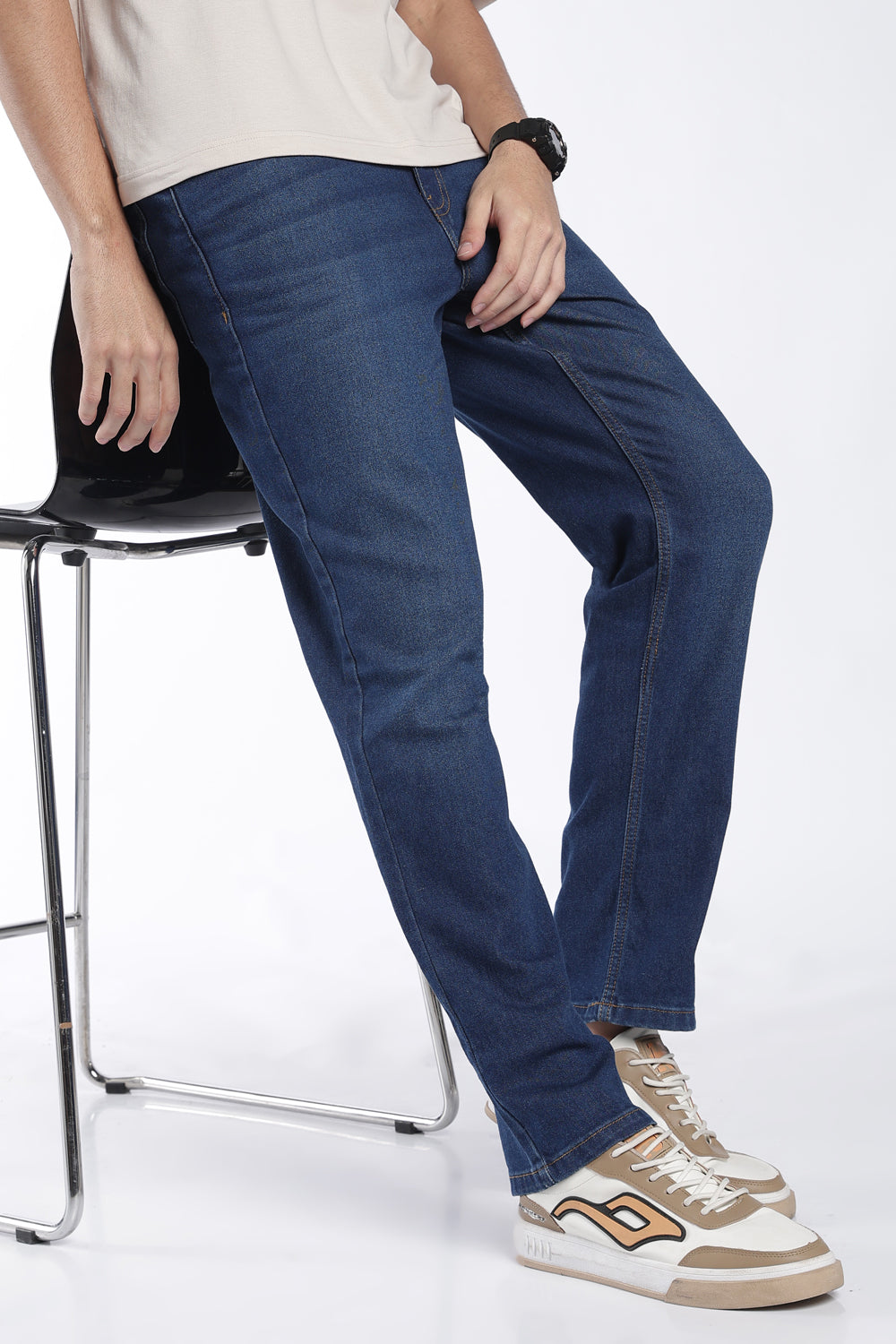 Mens Straight Fit Navy Solid Jeans - Image 1
