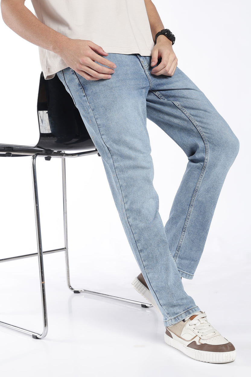 Mens Straight Fit Light Blue Solid Jeans - Image 1