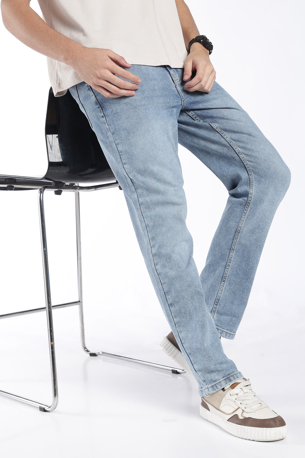 Mens Straight Fit Light Blue Solid Jeans - Image 1