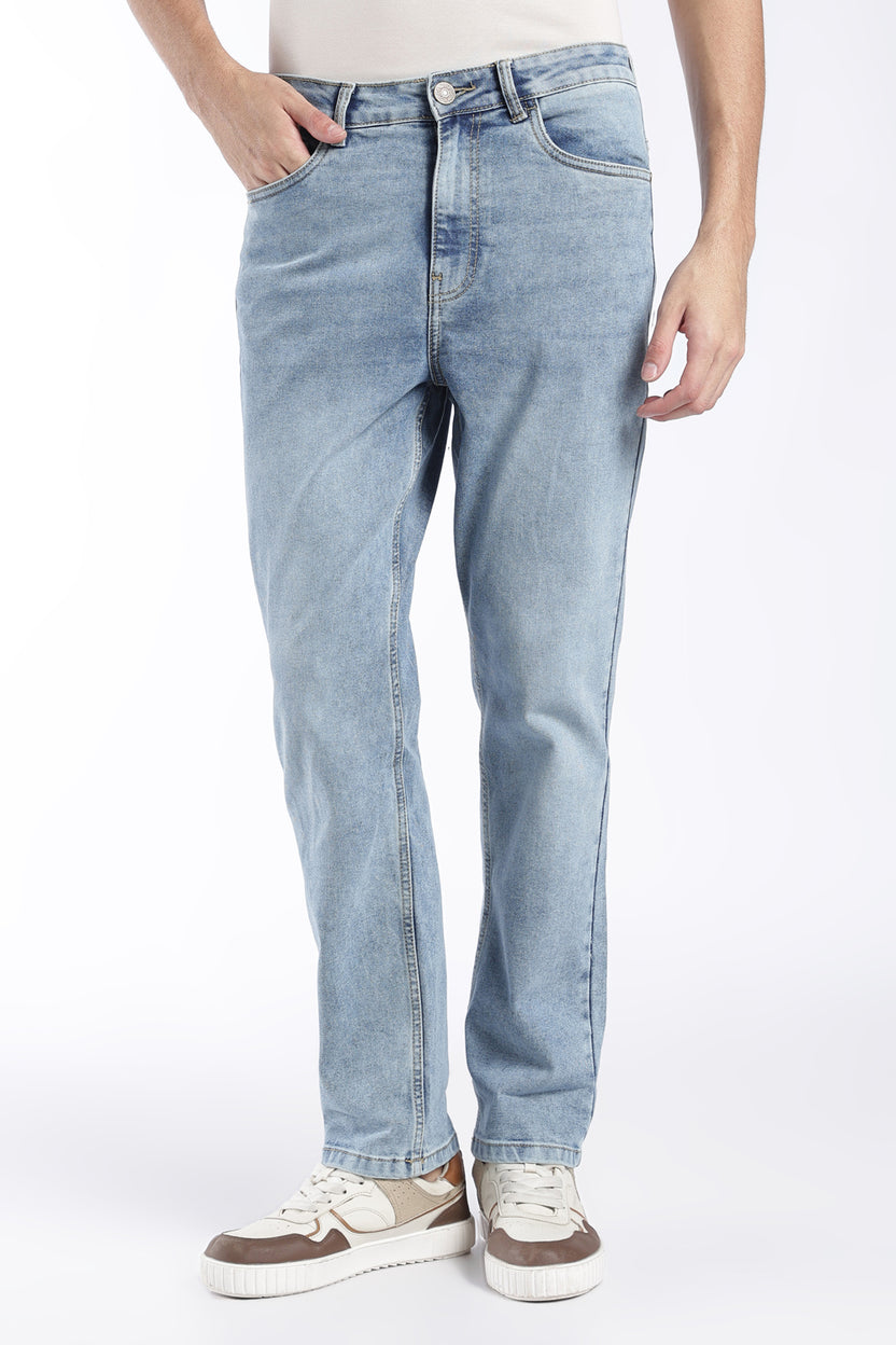 Mens Straight Fit Light Blue Solid Jeans - Image 2