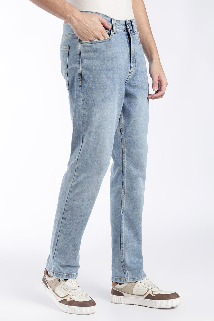 Mens Straight Fit Light Blue Solid Jeans - Image 4