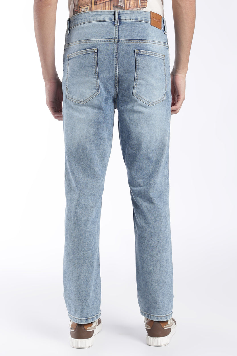 Mens Straight Fit Light Blue Solid Jeans - Image 5