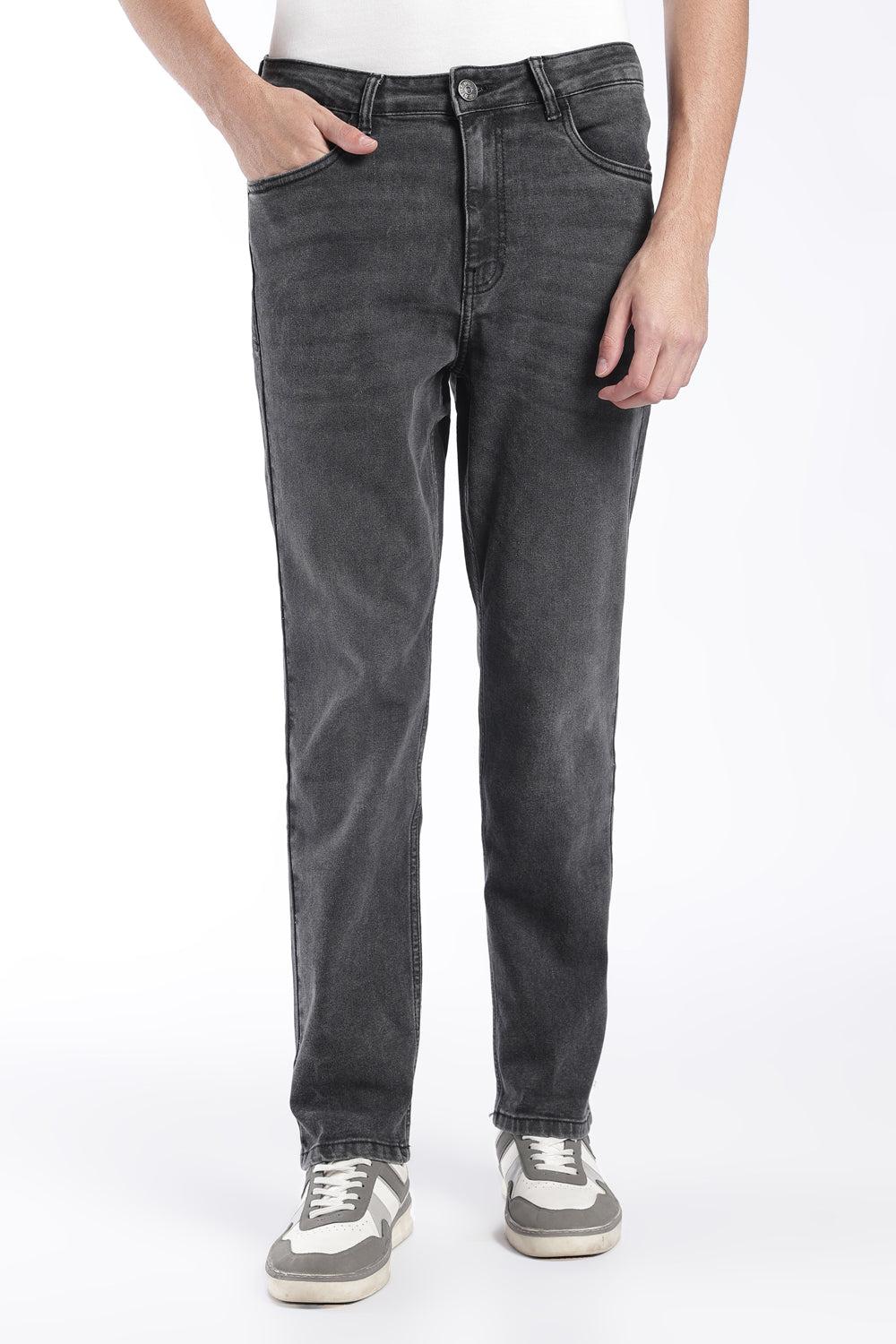 Mens Straight Fit Charcoal Solid Jeans - Image 2