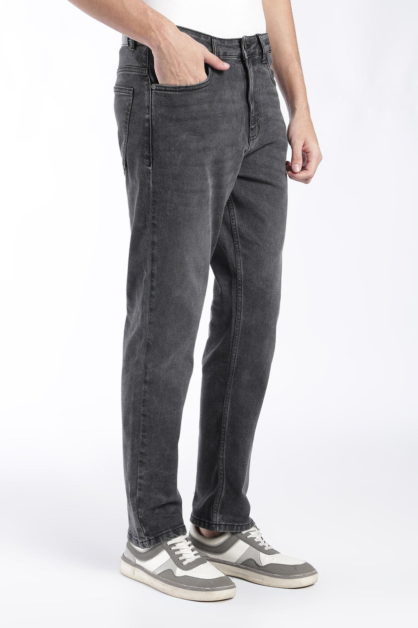 Mens Straight Fit Charcoal Solid Jeans - Image 4