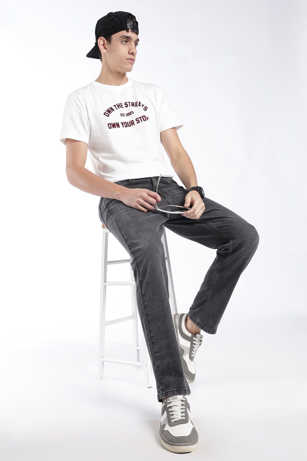 Mens Straight Fit Charcoal Solid Jeans - Image 6