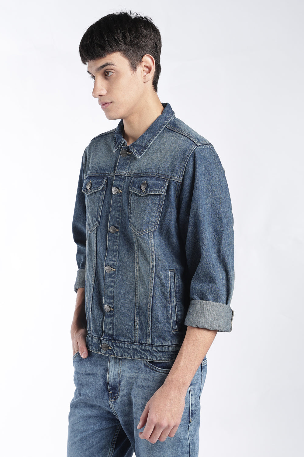 Mens Regular Fit Blue Washed Denim Jacket - Image 4