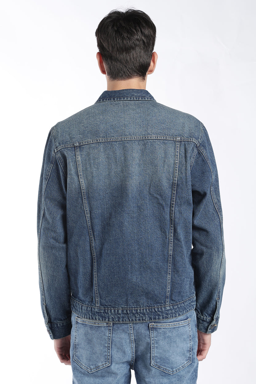 Mens Regular Fit Blue Washed Denim Jacket - Image 5