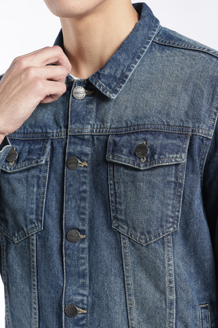 Mens Regular Fit Blue Washed Denim Jacket - Image 7