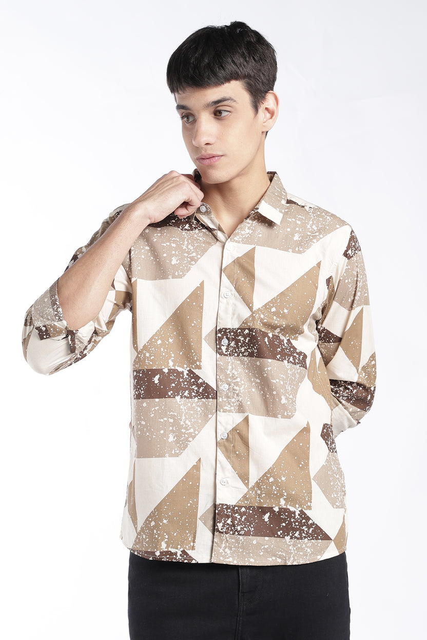 Mens Regular Fit Beige Abstract Printed Shirt - Image 2