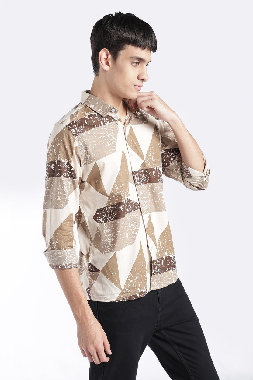 Mens Regular Fit Beige Abstract Printed Shirt - Image 4