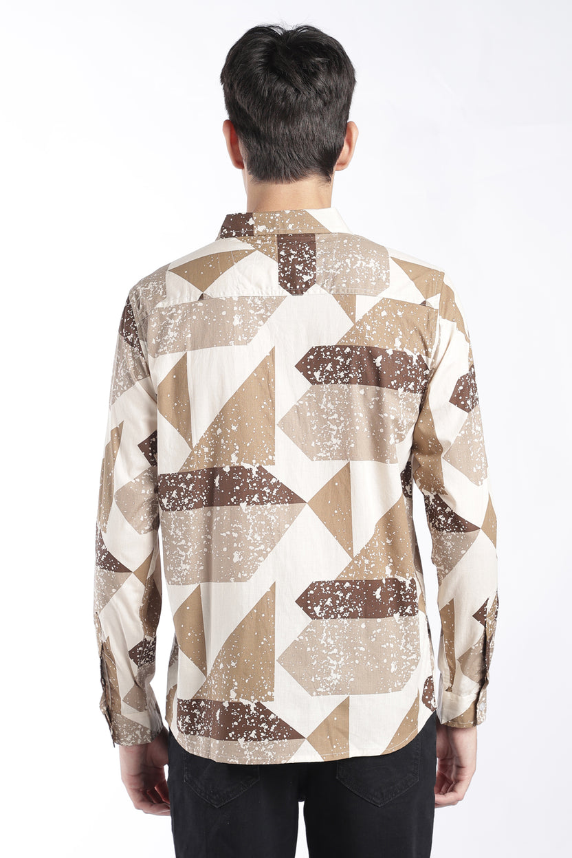 Mens Regular Fit Beige Abstract Printed Shirt - Image 5