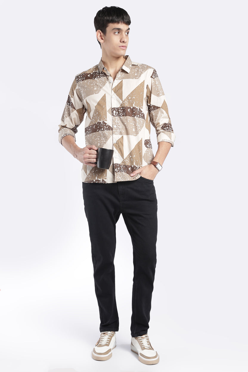 Mens Regular Fit Beige Abstract Printed Shirt - Image 6
