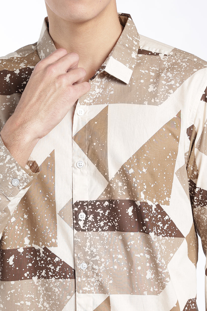 Mens Regular Fit Beige Abstract Printed Shirt - Image 7