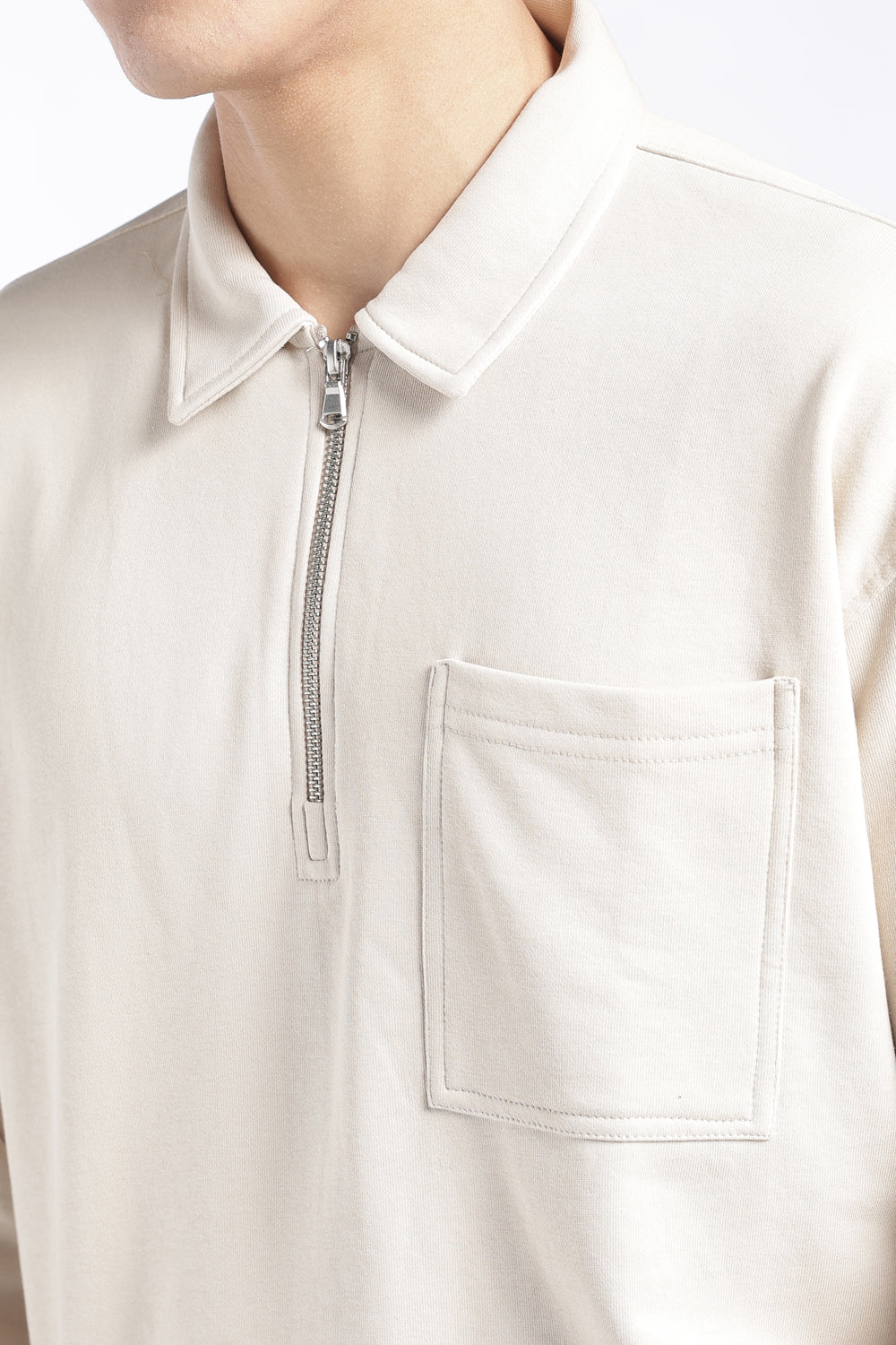 Mens Regular Fit Cream Quarter Zip Sweatshirt - Image 3