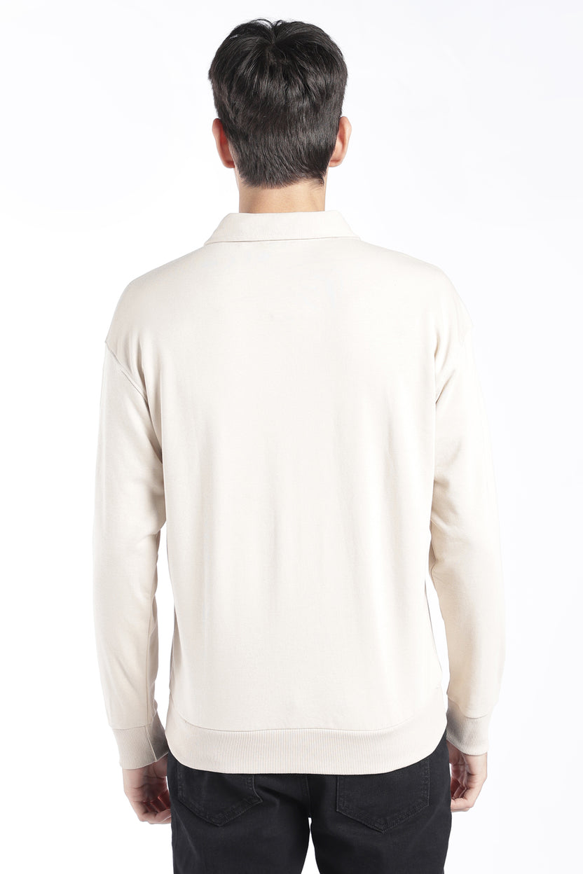 Mens Regular Fit Cream Quarter Zip Sweatshirt - Image 5