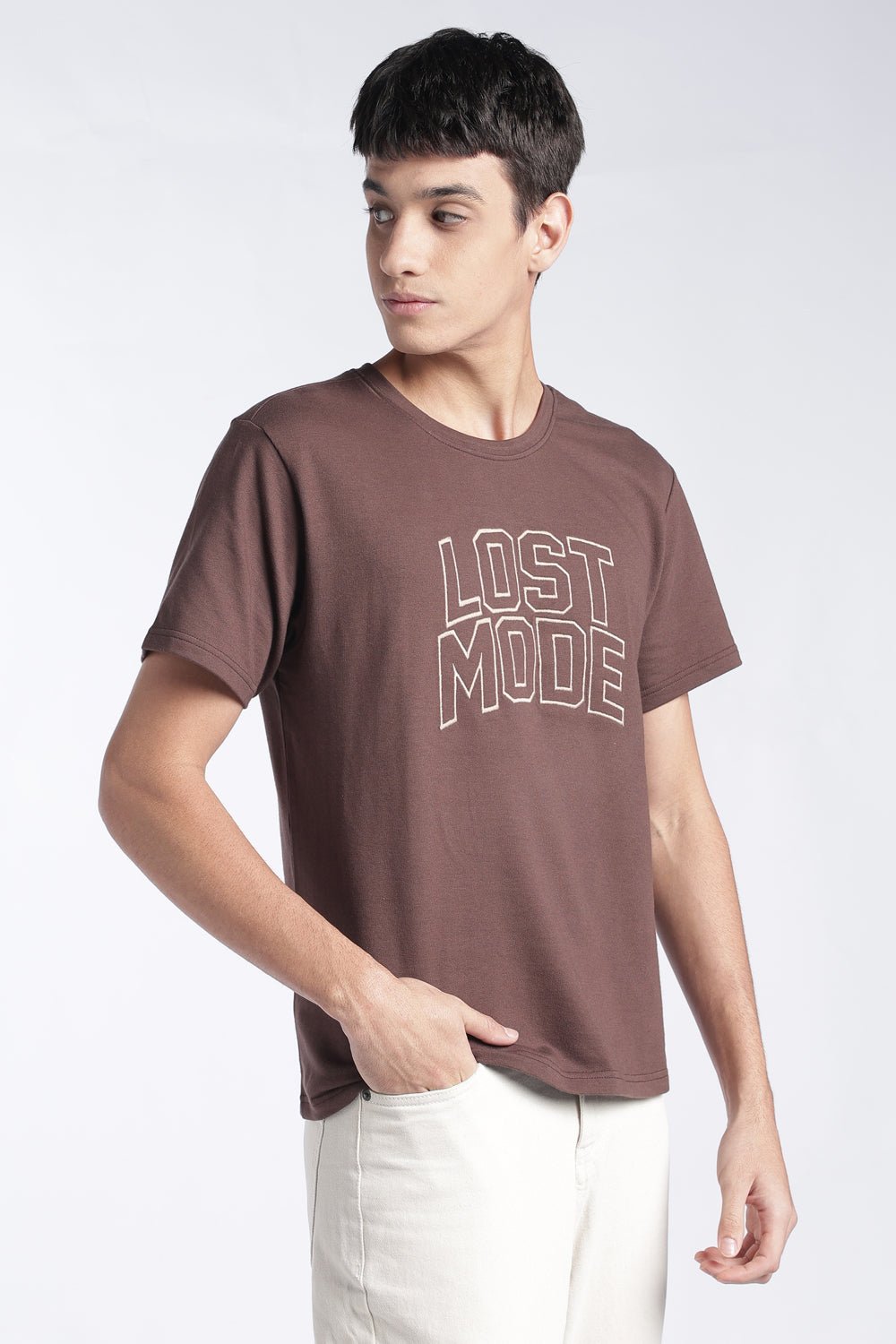Mens Brown Typography Printed T-Shirt - Image 4