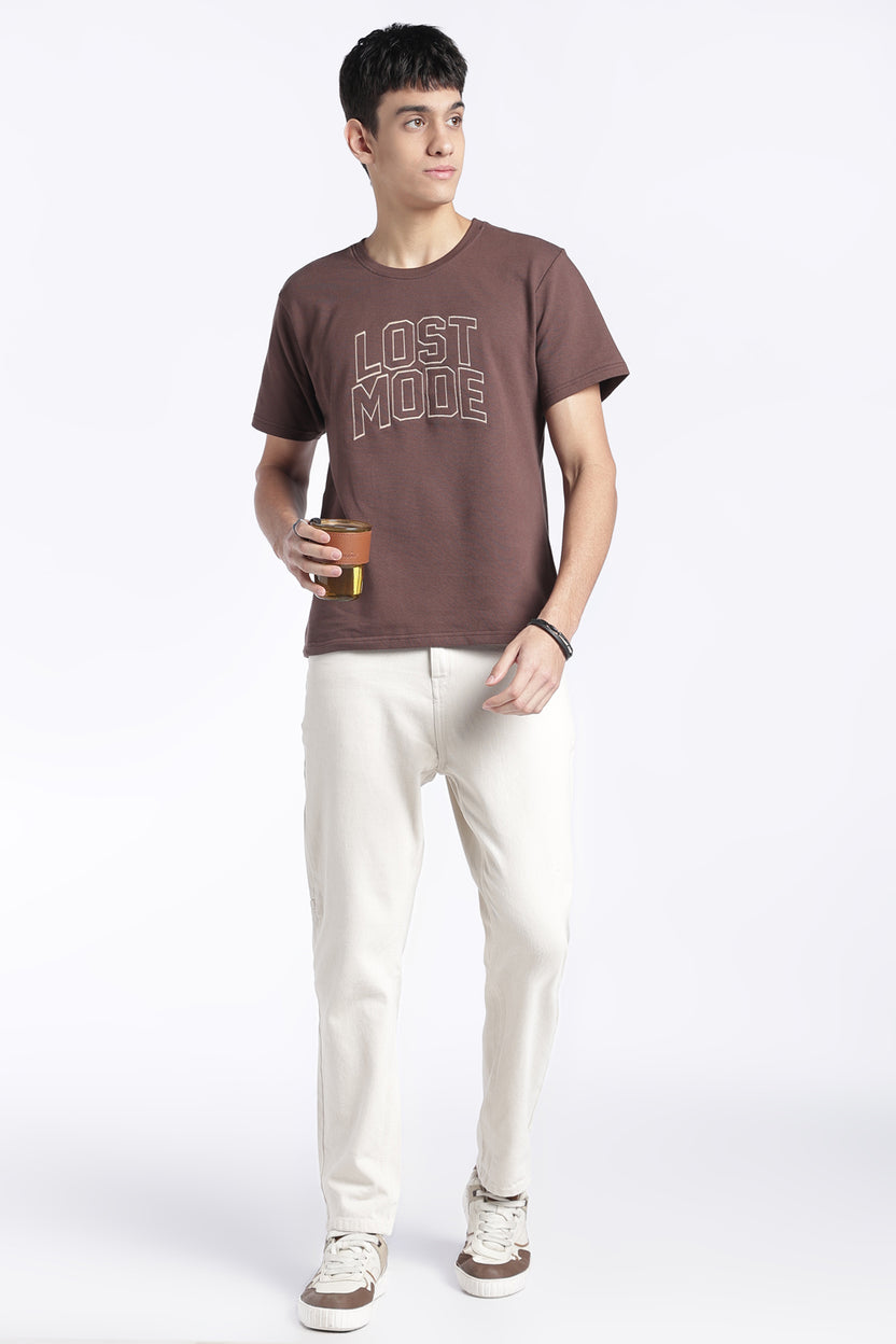 Mens Brown Typography Printed T-Shirt - Image 6