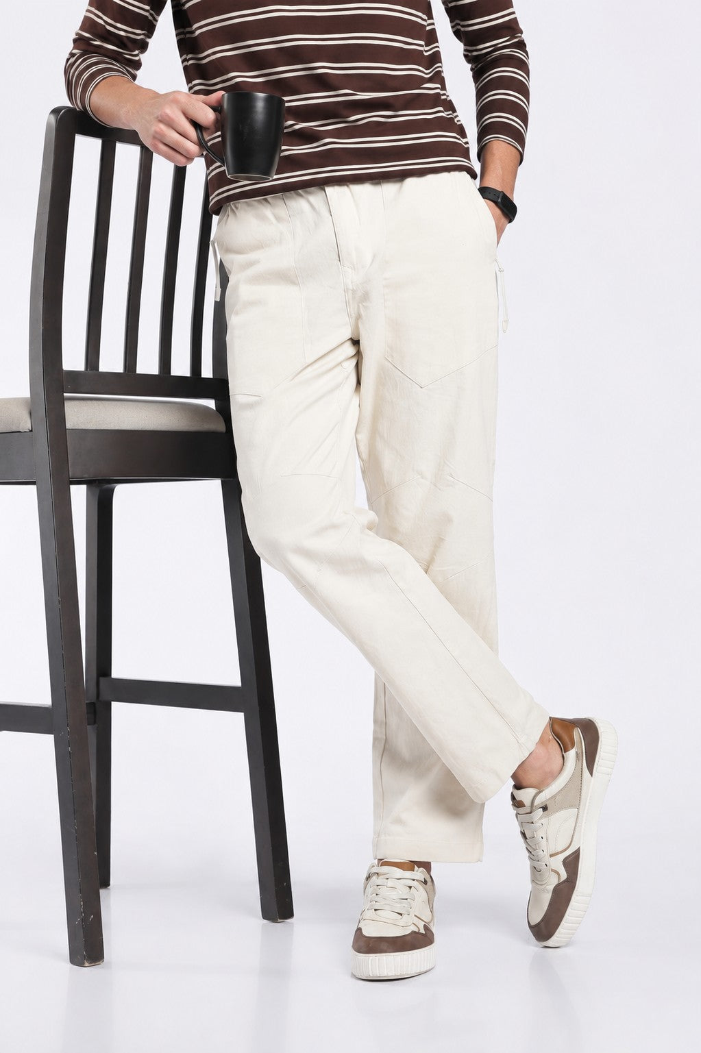 Mens Regular Fit Off White Solid Trouser - Image 1