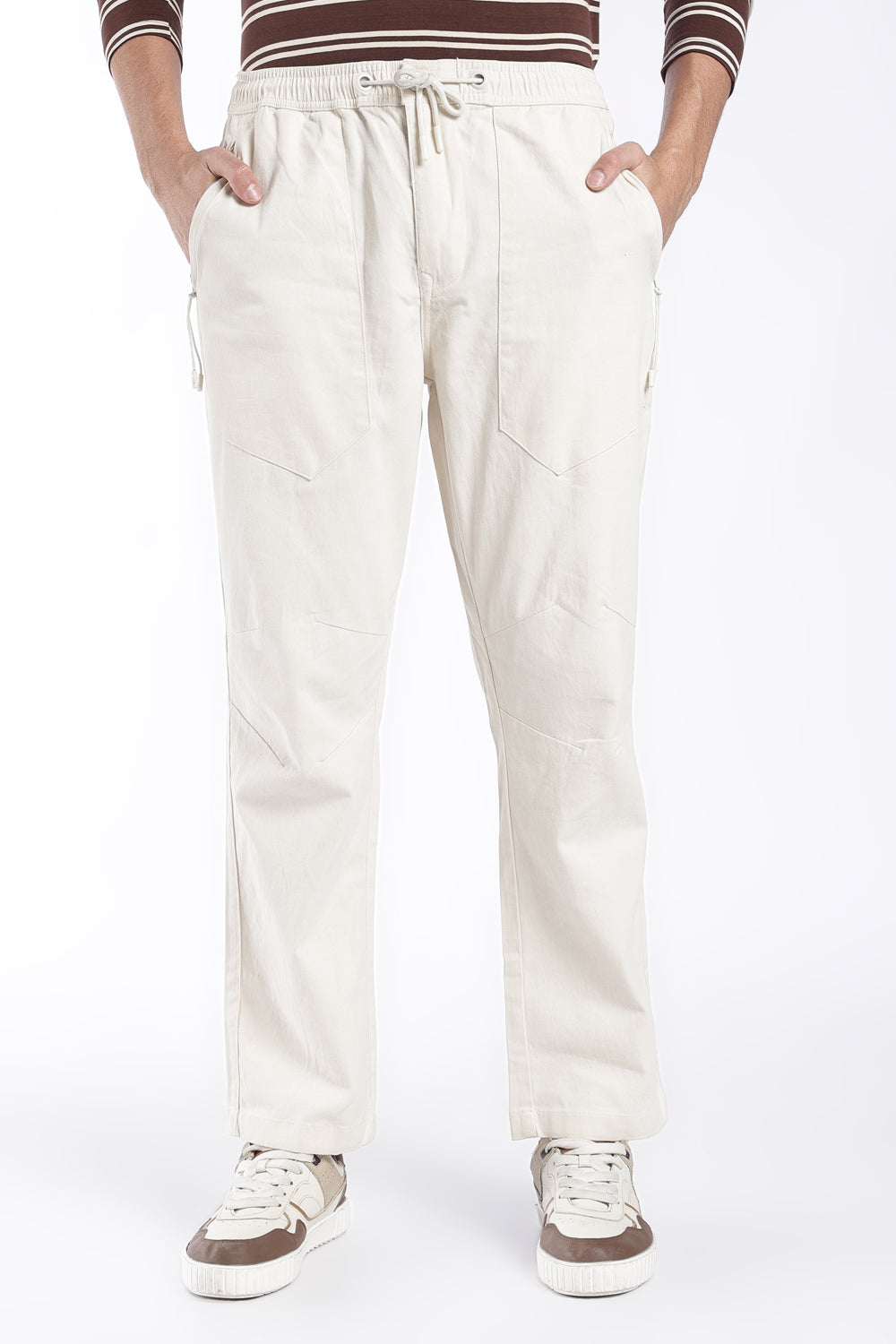 Mens Regular Fit Off White Solid Trouser - Image 2