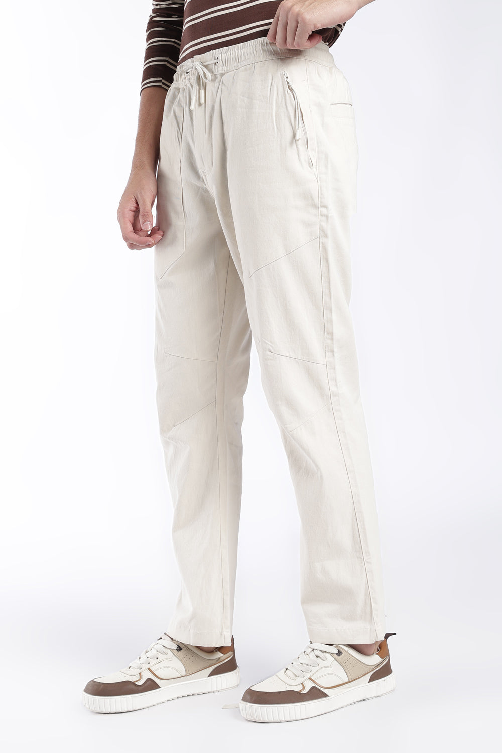 Mens Regular Fit Off White Solid Trouser - Image 4