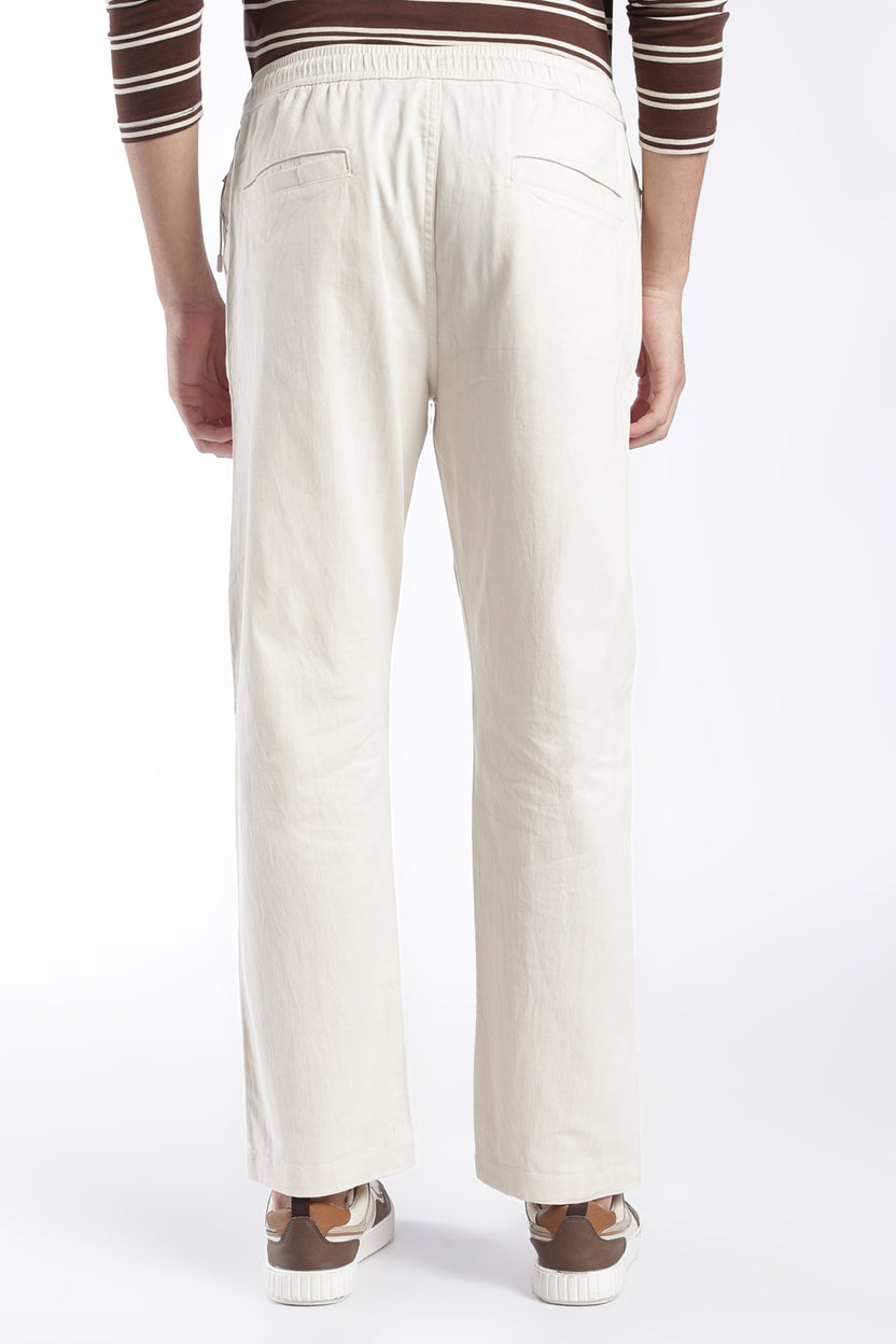 Mens Regular Fit Off White Solid Trouser - Image 5