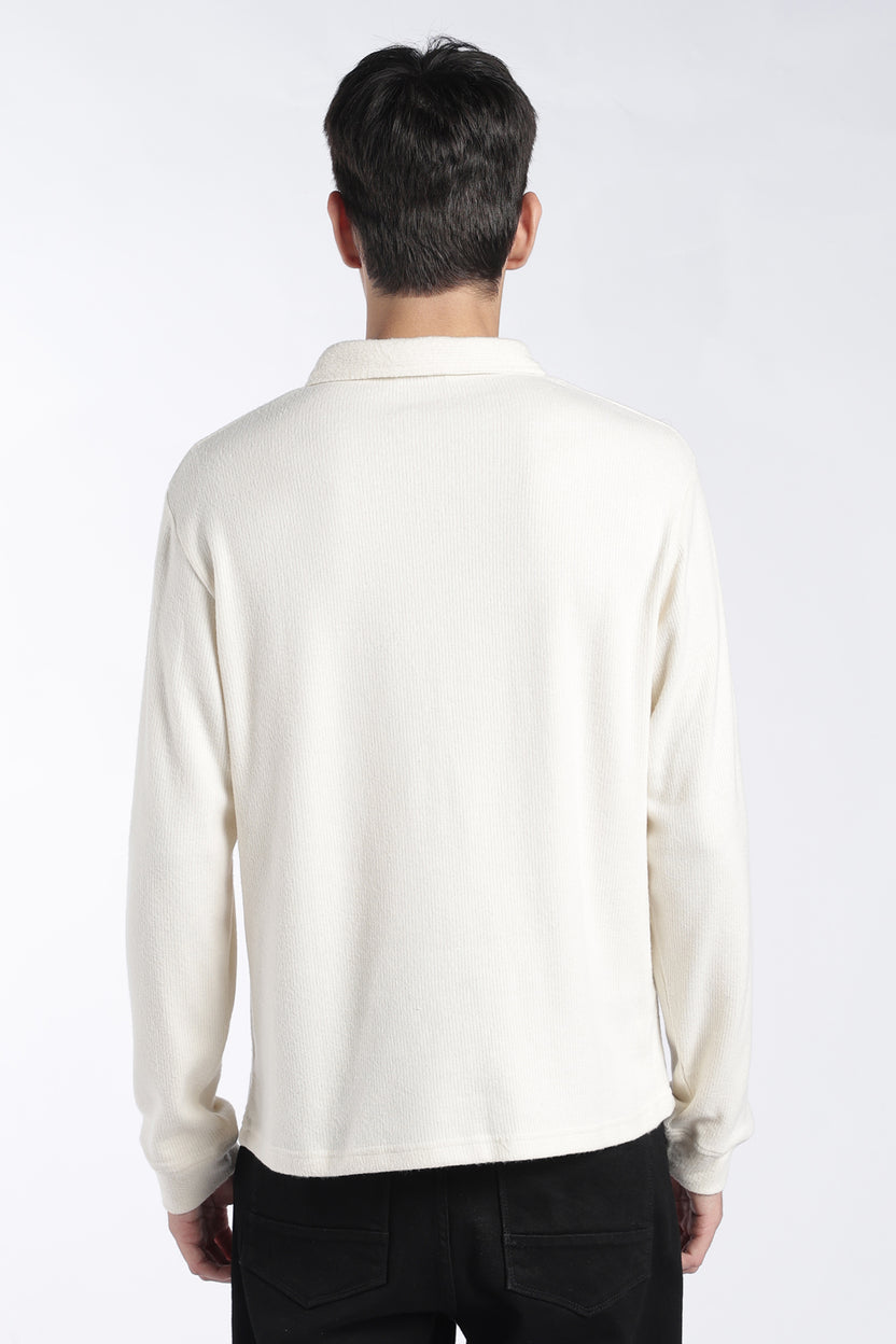 Mens Regular Fit Off White Textured Polo T-Shirt - Image 5