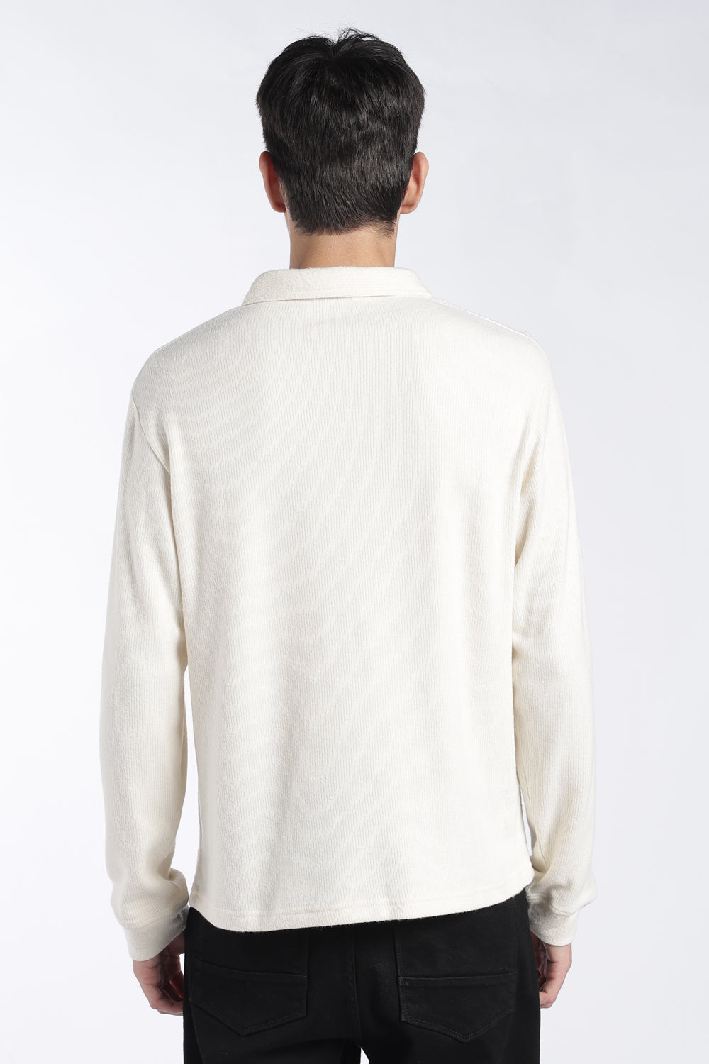 Mens Regular Fit Off White Textured Polo T-Shirt - Image 5