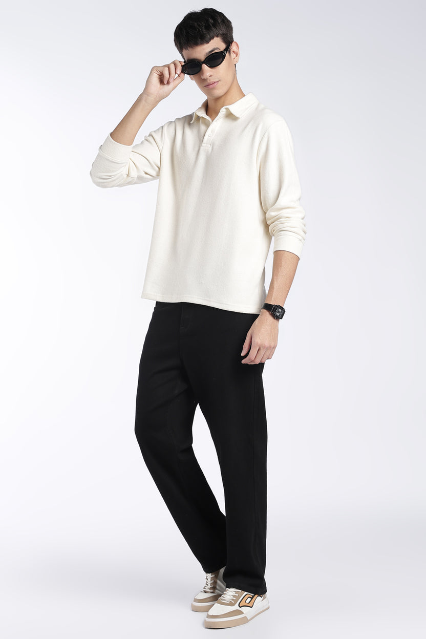 Mens Regular Fit Off White Textured Polo T-Shirt - Image 6