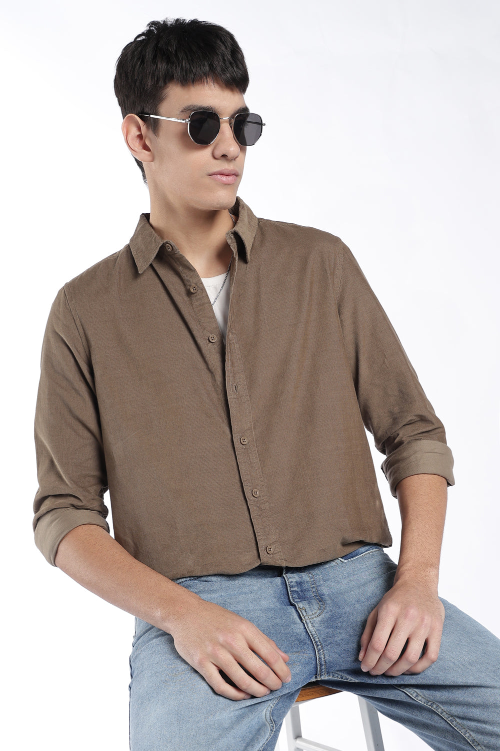 Mens Regular Fit Sage Corduroy Shirt - Image 1
