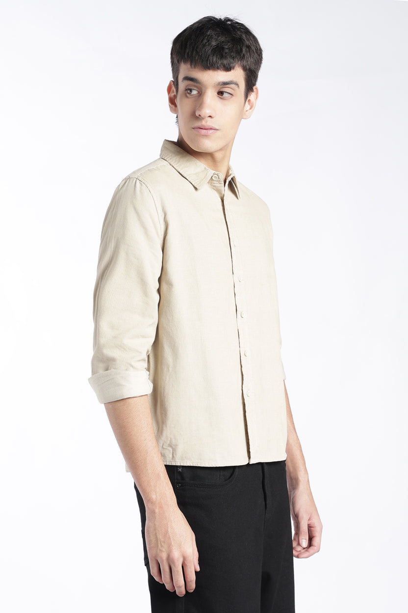 Mens Regular Fit Cream Corduroy Shirt - Image 4