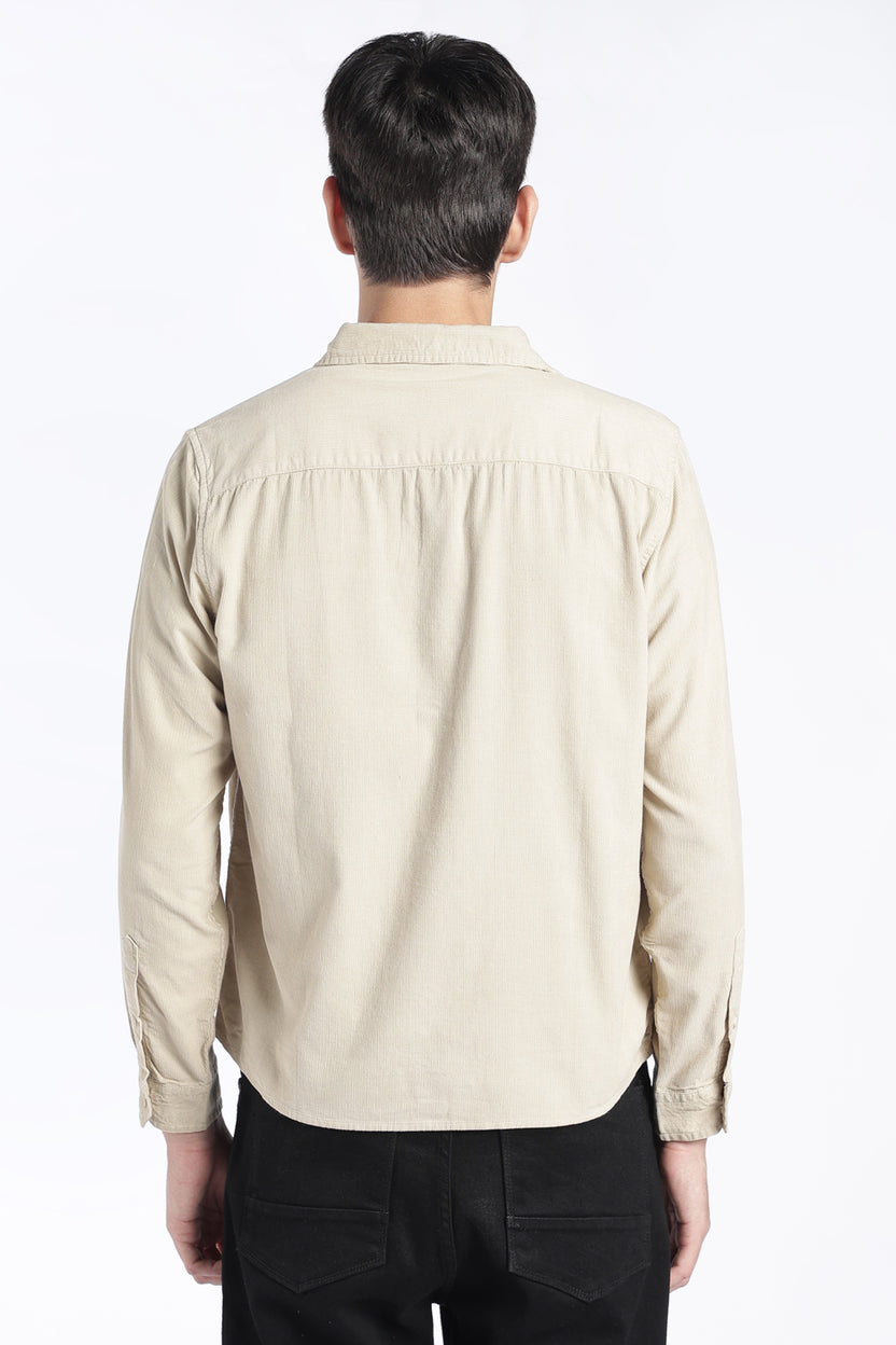 Mens Regular Fit Cream Corduroy Shirt - Image 5