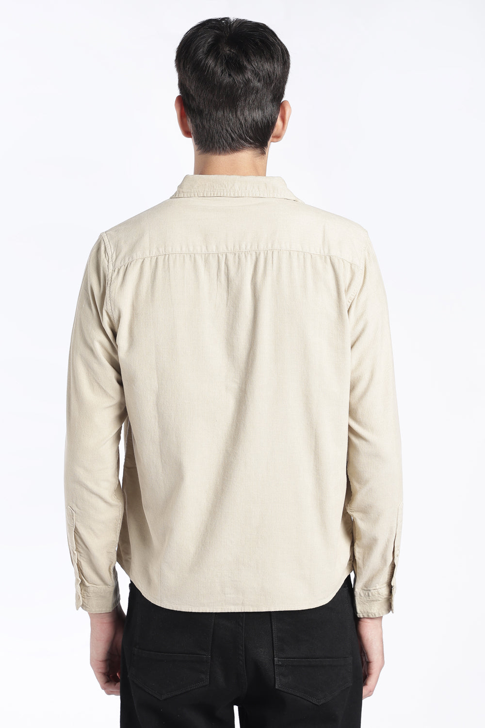 Mens Regular Fit Cream Corduroy Shirt - Image 5