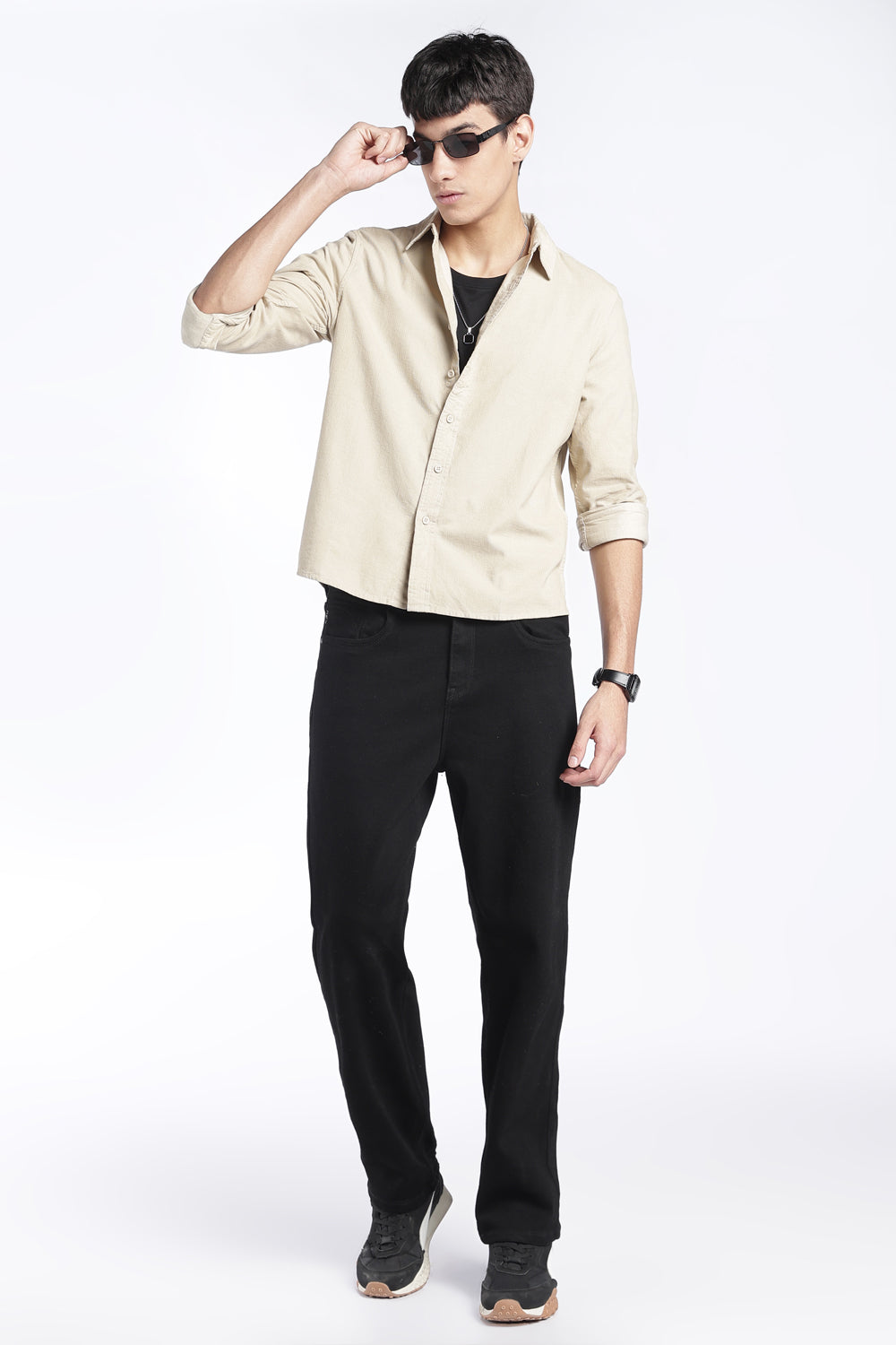 Mens Regular Fit Cream Corduroy Shirt - Image 6