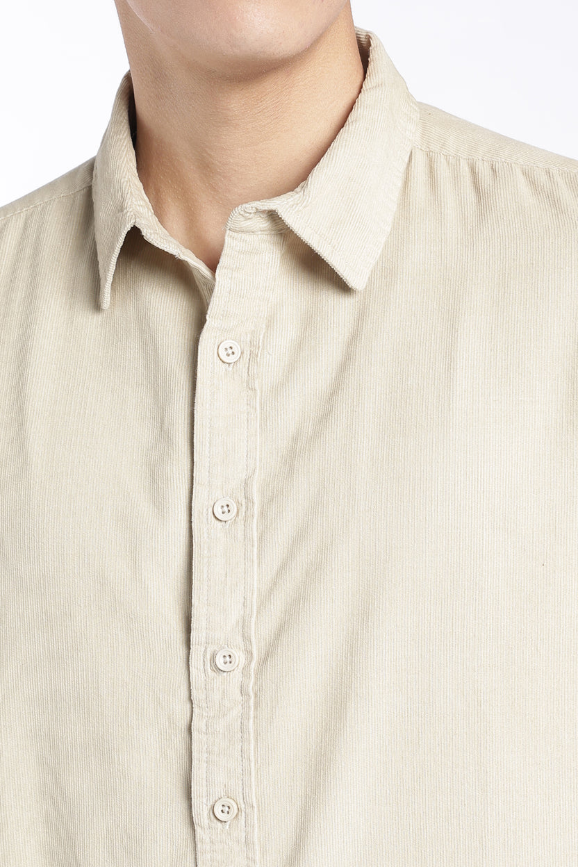 Mens Regular Fit Cream Corduroy Shirt - Image 7