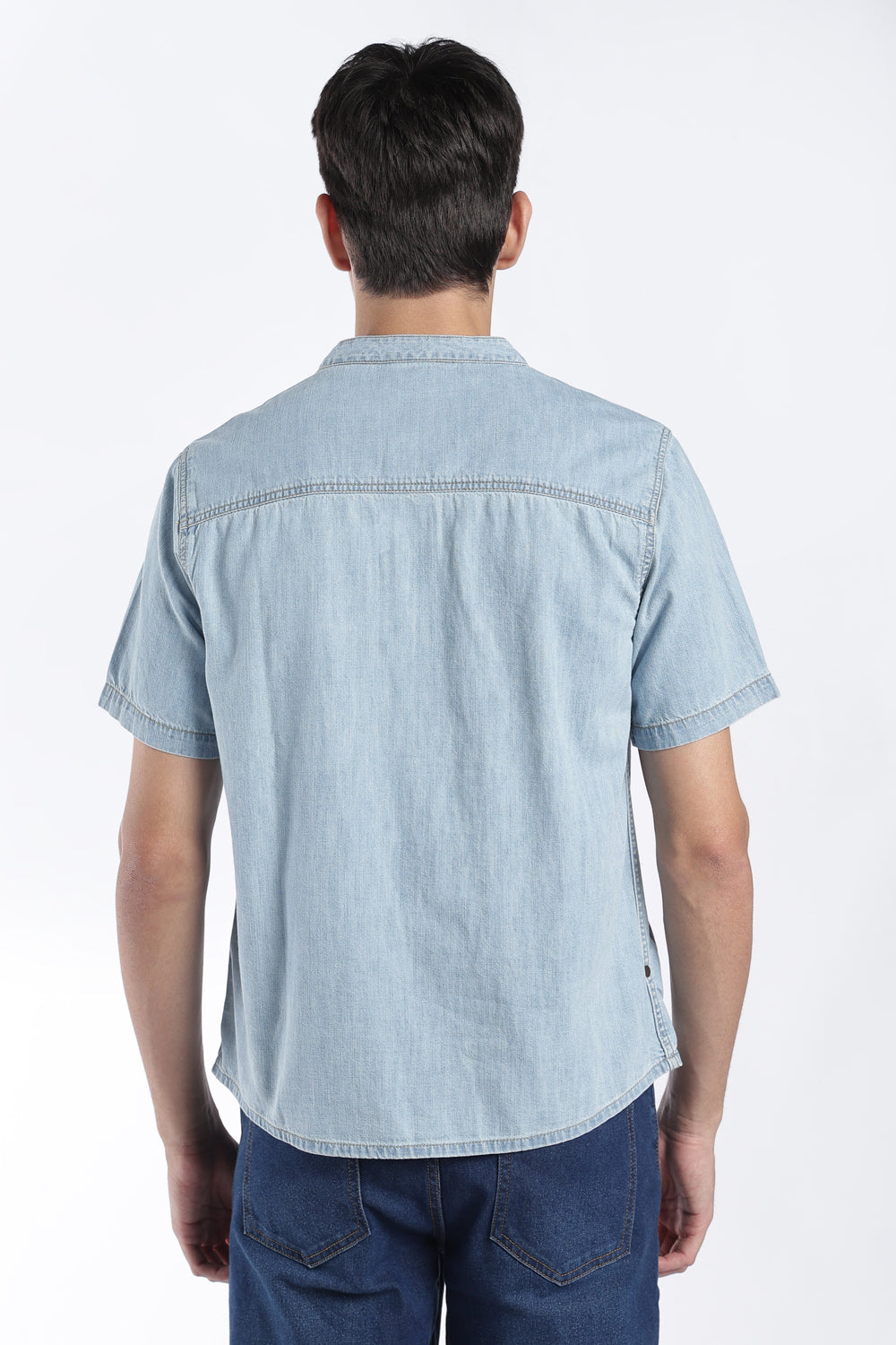 Mens Regular Fit Light Blue Mandarin Shirt - Image 5