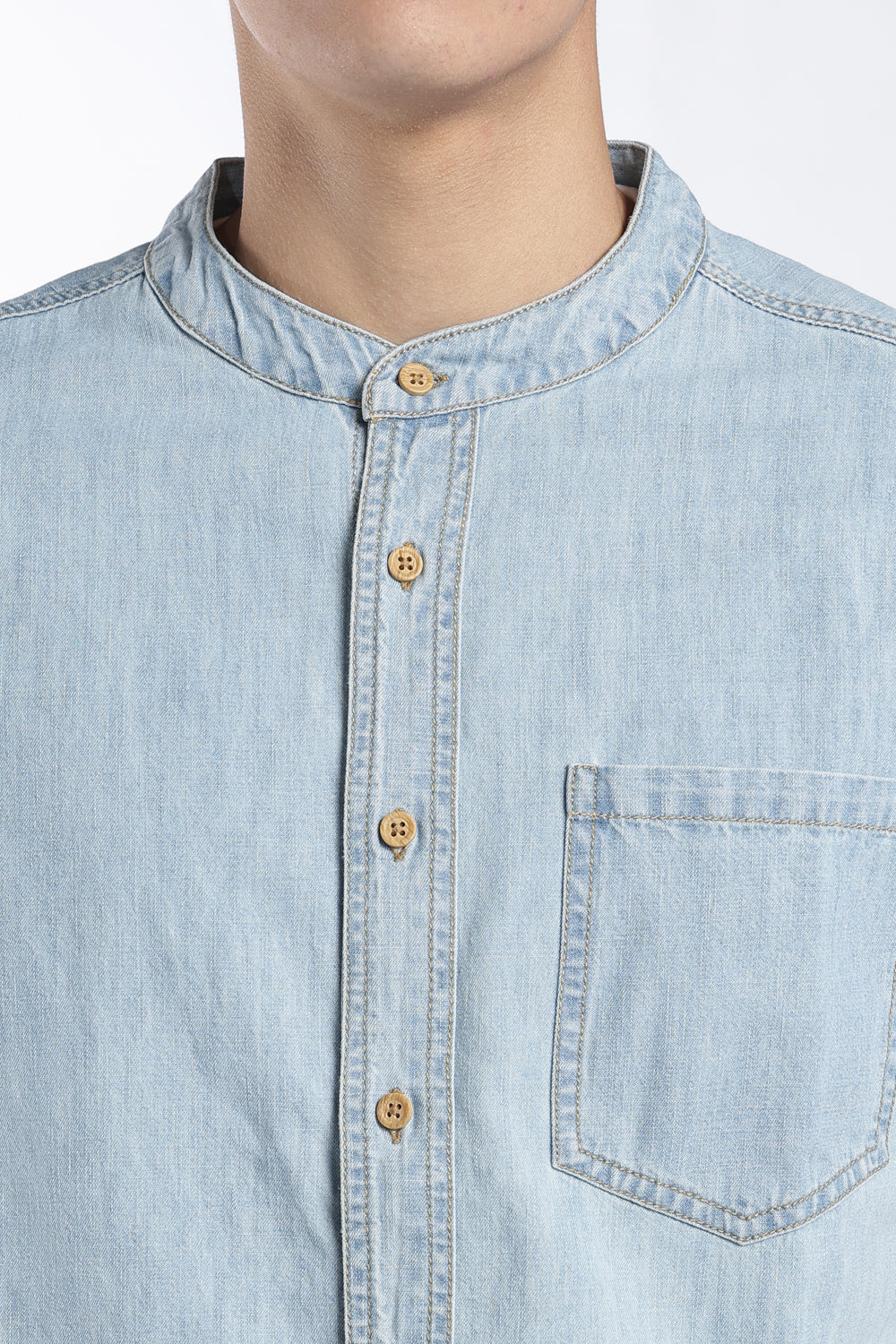 Mens Regular Fit Light Blue Mandarin Shirt - Image 7