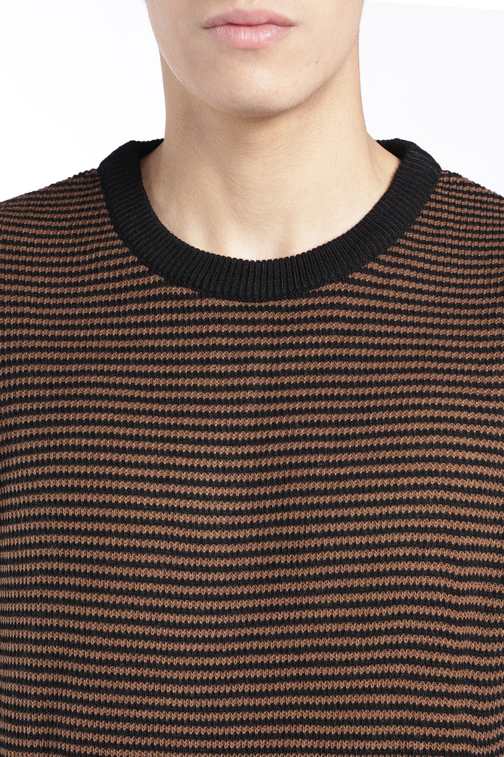 Mens Regular Fit Brown Striped Knit Sweater - Image 7